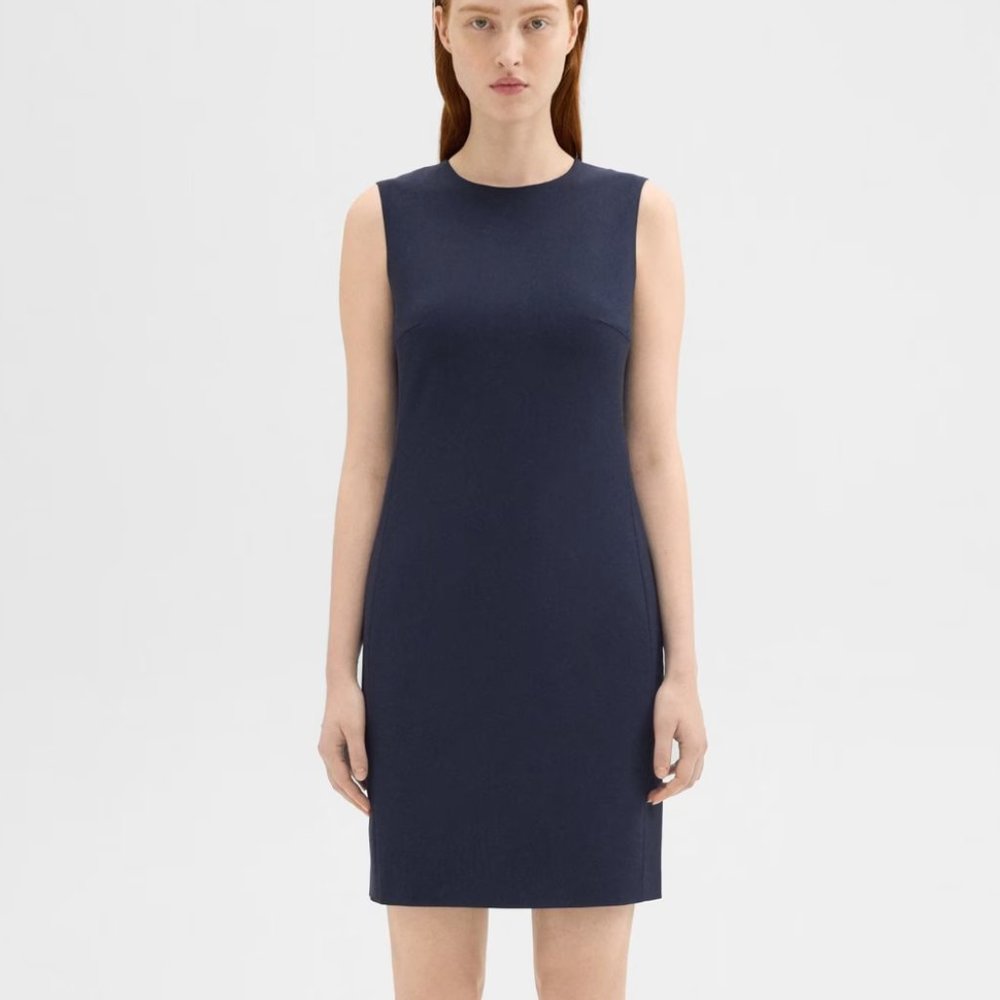 Theory Sleeveless Fitted Dress in Good Wool: Navy, 00